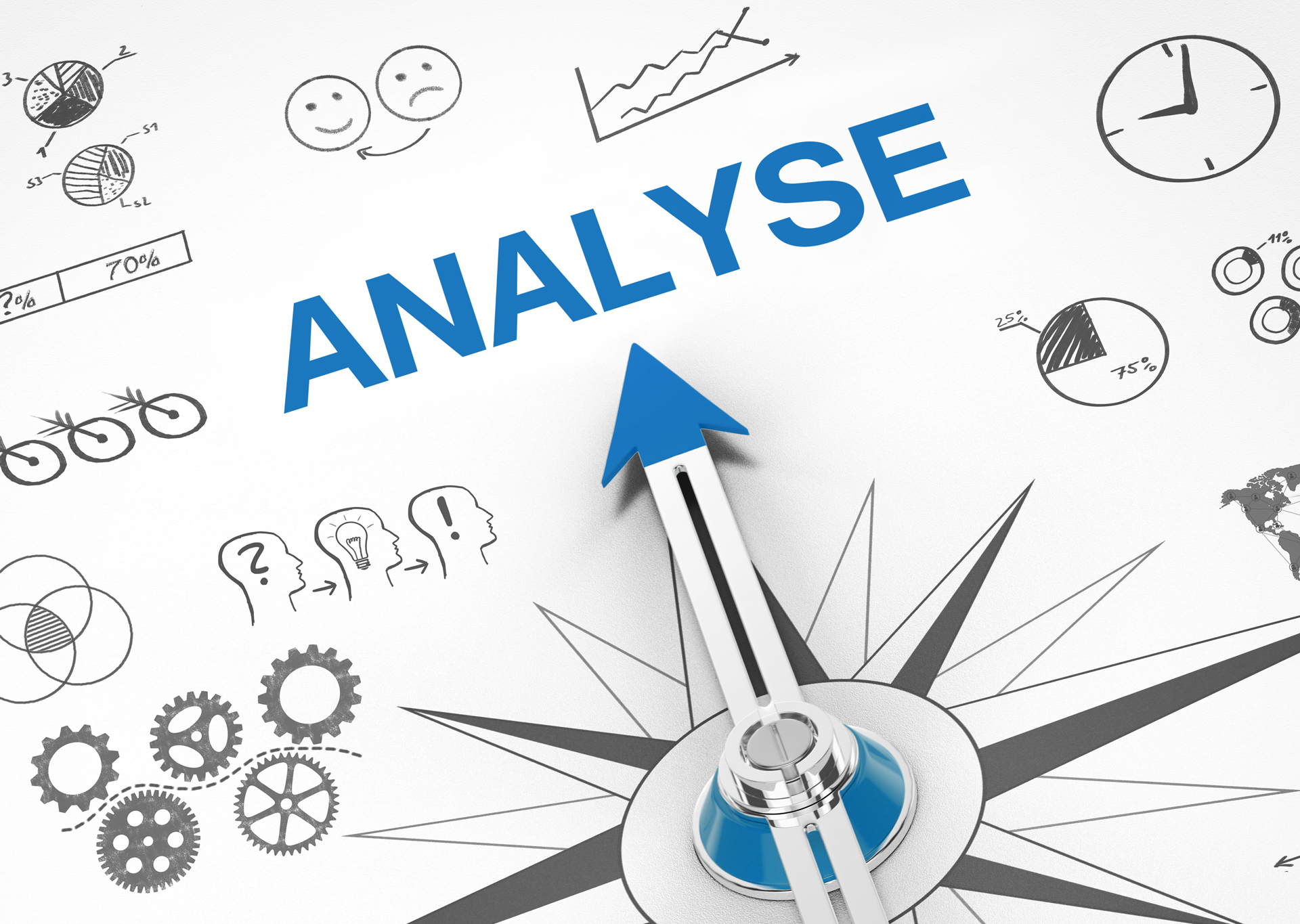 Kompass zeigt auf Analyse